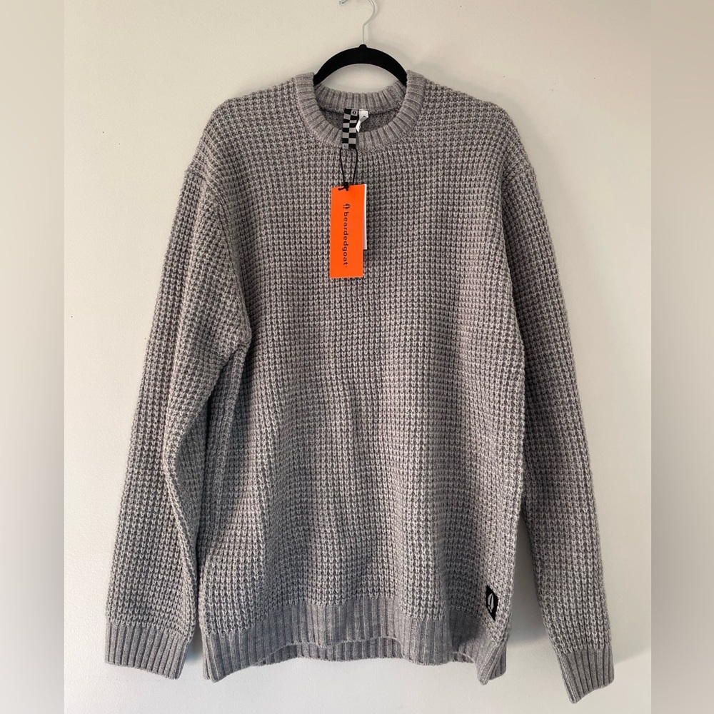 Beared Goat Grey Large Cable Knit Odis Sweater Heather Grey New With Tags